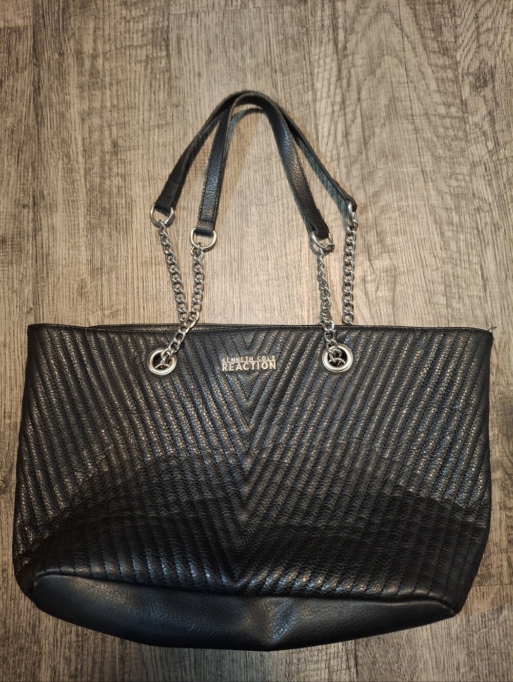 Kenneth Cole Reaction Black Quilted Chain-Handle Tote